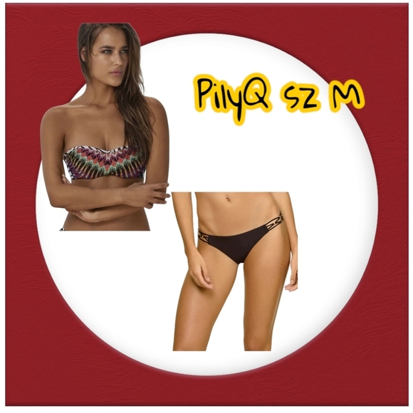 Pilyq Embroidered Bandeau Top & Teeny Bkack Bottom Bikini Swimsuit Set - Picture 2 of 14